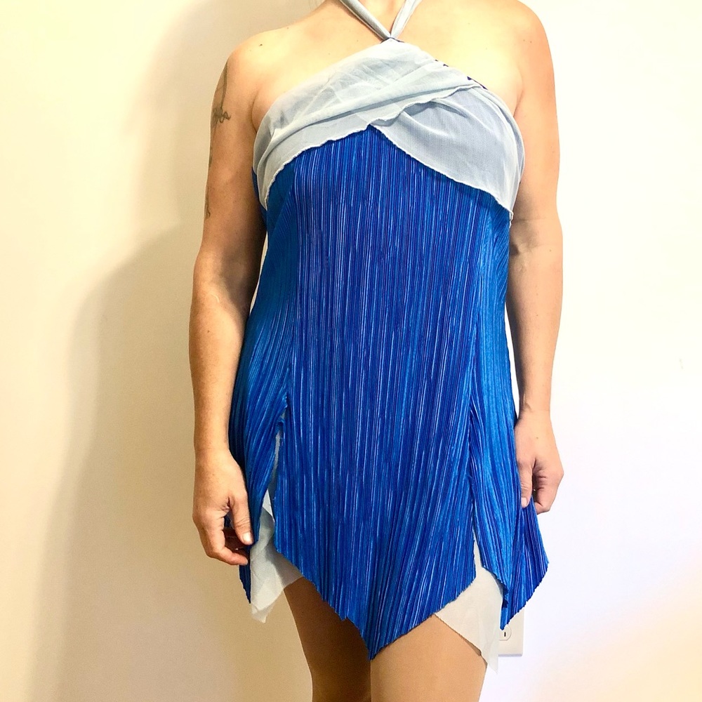 Blue shimmer dance costume with boy shorts
